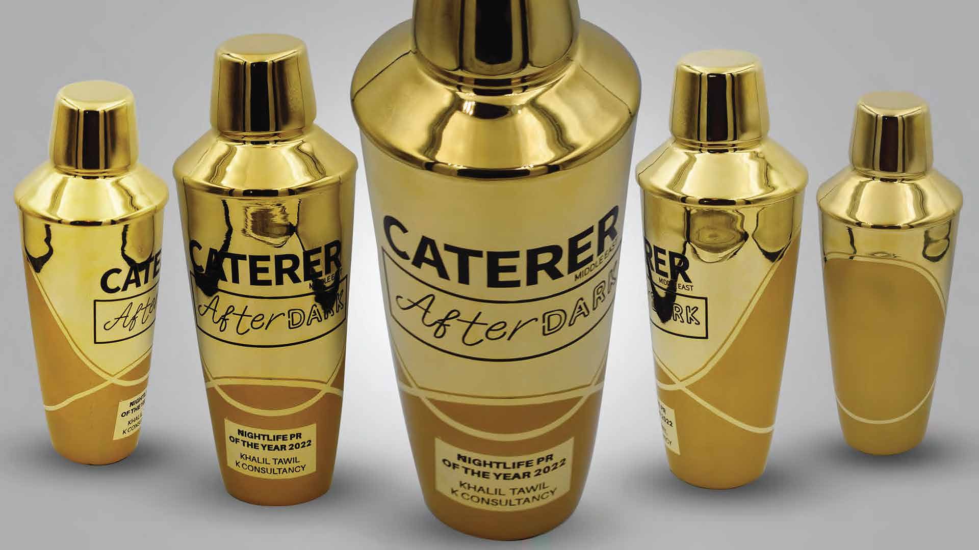 Gold cocktail shaker trophies for Caterer Middle East