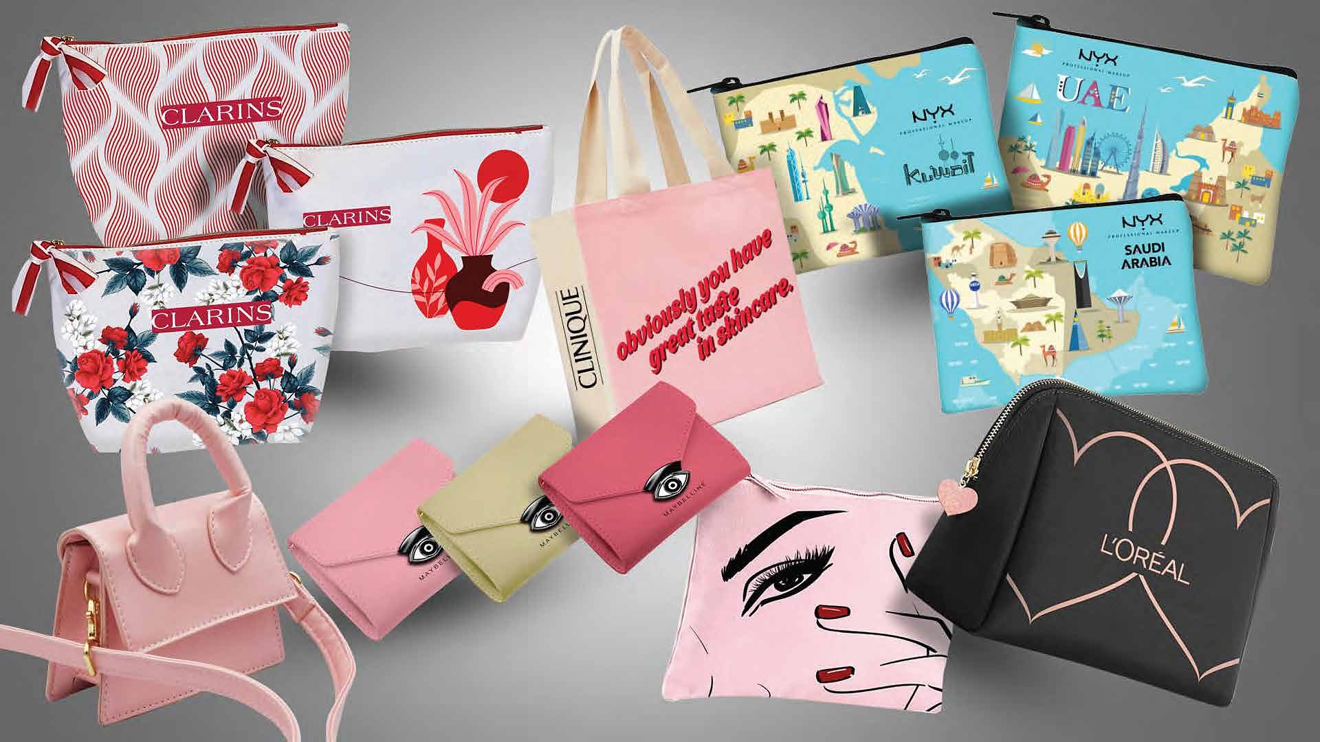 Beauty brand pouches and bags
