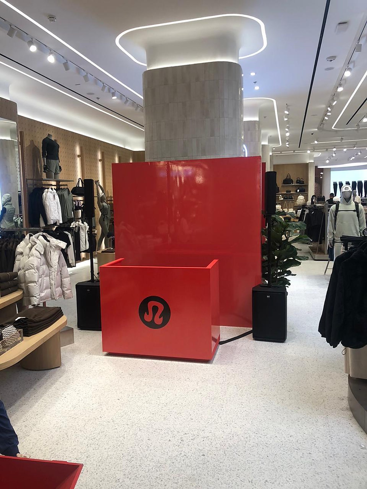 lululemon DJ booth and red backdrop built inside the store